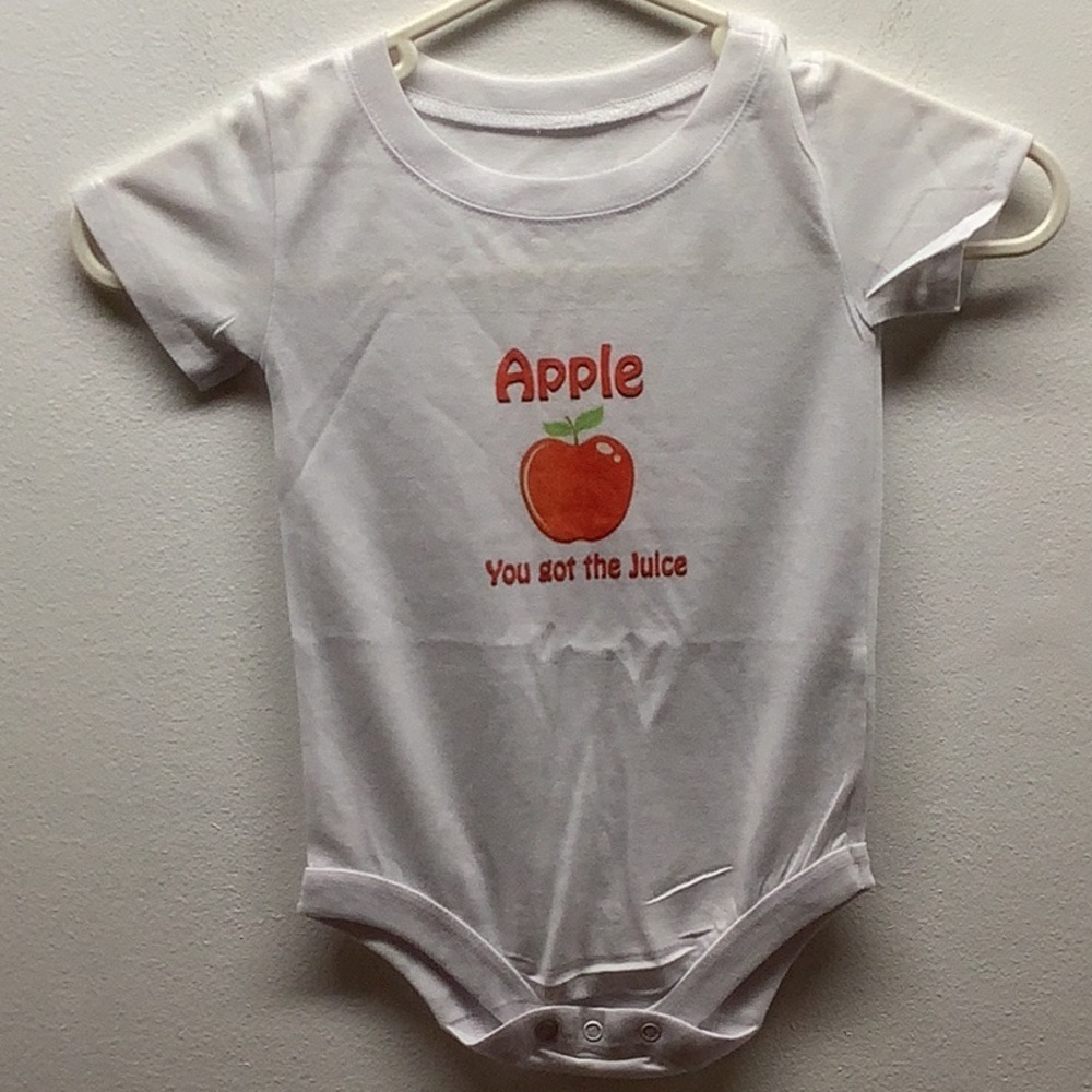White Baby Size 3Months Onesie with Red Apple Print. Preloved